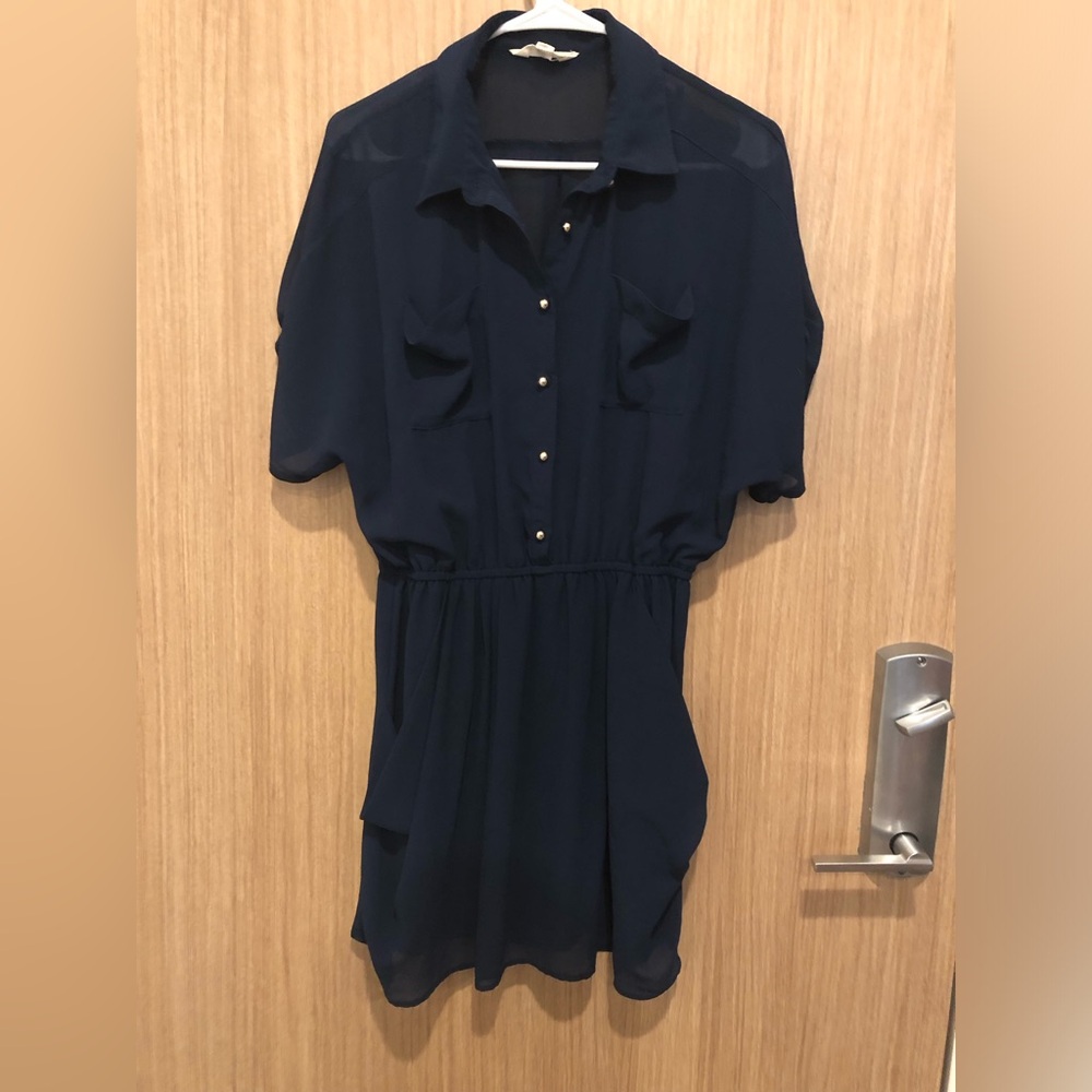 Navy Blue Short Sleeve Shirt Dress